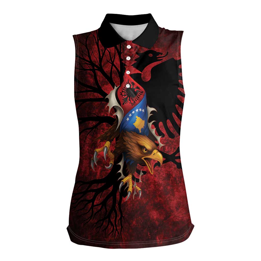 Personalized Kosova Albanian Roots Women Sleeveless Polo Shirt Kosova Albanian Eagle Flag - Wonder Print Shop