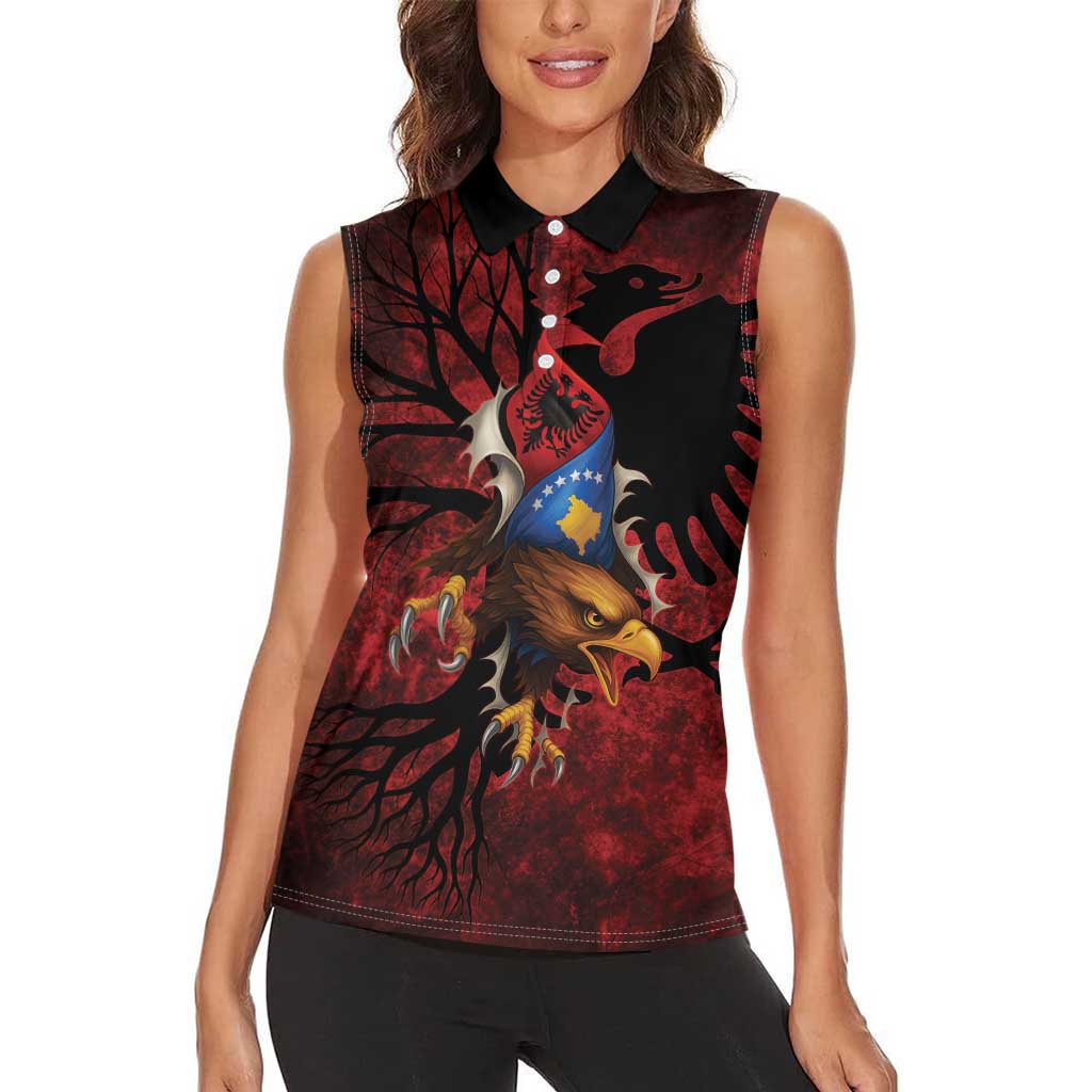 Personalized Kosova Albanian Roots Women Sleeveless Polo Shirt Kosova Albanian Eagle Flag - Wonder Print Shop