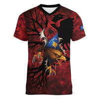 Personalized Kosova Albanian Roots Women V-Neck T-Shirt Kosova Albanian Eagle Flag - Wonder Print Shop
