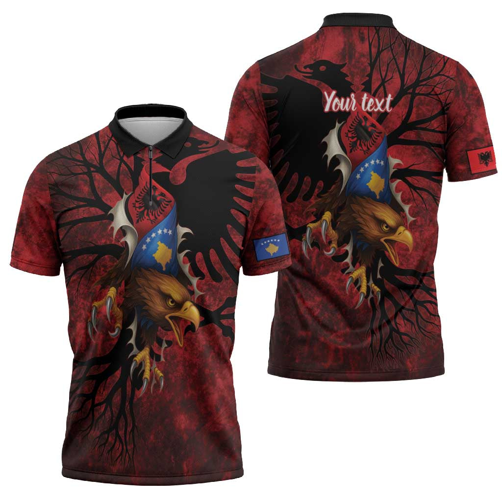 Personalized Kosova Albanian Roots Zipper Polo Shirt Kosova Albanian Eagle Flag - Wonder Print Shop