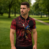 Personalized Kosova Albanian Roots Zipper Polo Shirt Kosova Albanian Eagle Flag - Wonder Print Shop