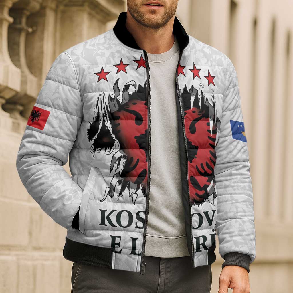 Personalized Kosova E Lire Bomber Puffer Jacket Kosova Albanian Flag - Wonder Print Shop