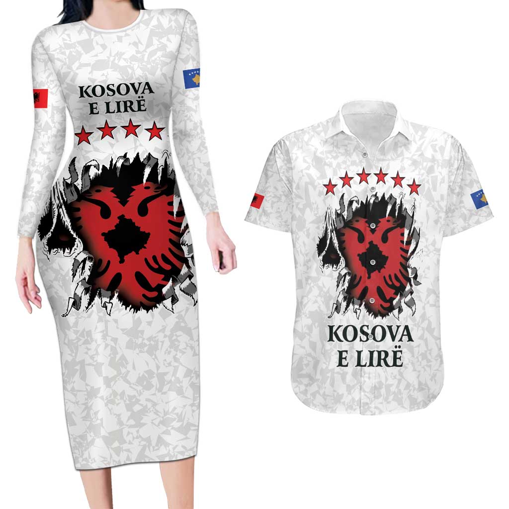 Personalized Kosova E Lire Couples Matching Long Sleeve Bodycon Dress and Hawaiian Shirt Kosova Albanian Flag - Wonder Print Shop
