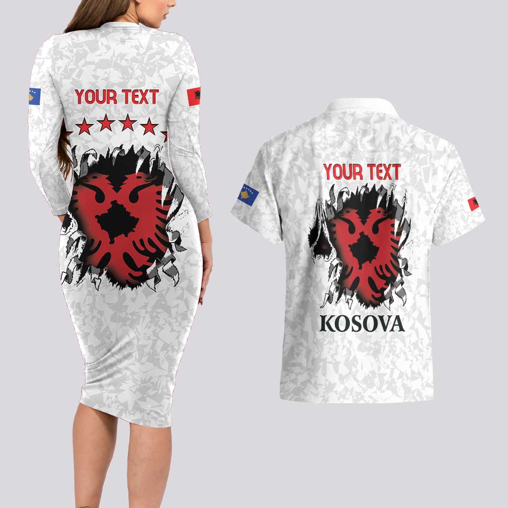 Personalized Kosova E Lire Couples Matching Long Sleeve Bodycon Dress and Hawaiian Shirt Kosova Albanian Flag - Wonder Print Shop