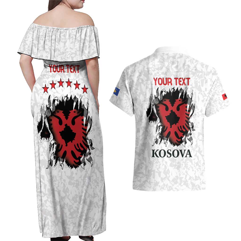 Personalized Kosova E Lire Couples Matching Off Shoulder Maxi Dress and Hawaiian Shirt Kosova Albanian Flag - Wonder Print Shop