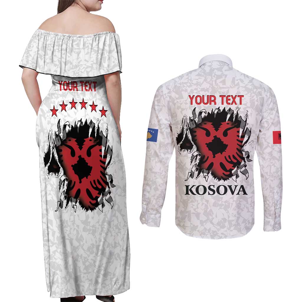 Personalized Kosova E Lire Couples Matching Off Shoulder Maxi Dress and Long Sleeve Button Shirt Kosova Albanian Flag - Wonder Print Shop