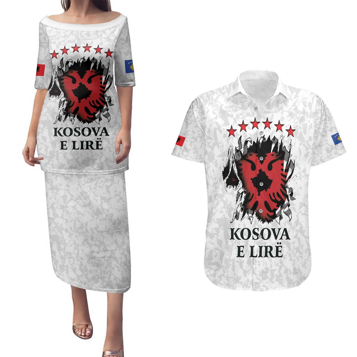 Personalized Kosova E Lire Couples Matching Puletasi and Hawaiian Shirt Kosova Albanian Flag - Wonder Print Shop