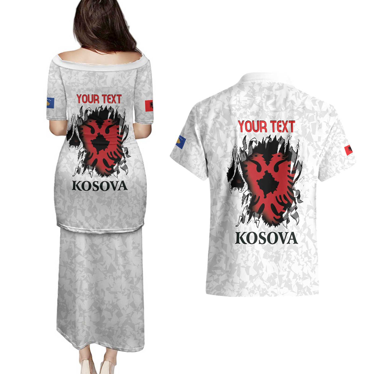 Personalized Kosova E Lire Couples Matching Puletasi and Hawaiian Shirt Kosova Albanian Flag - Wonder Print Shop