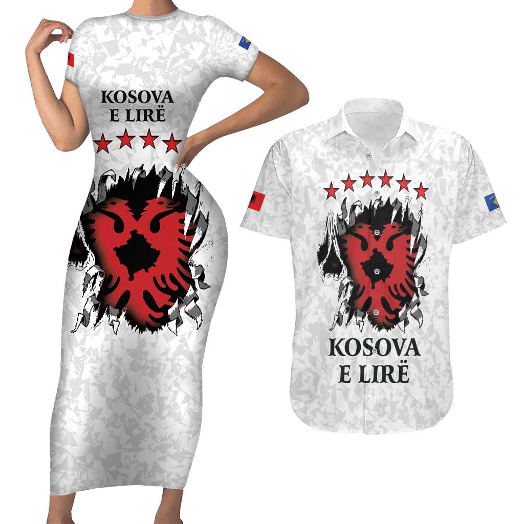 Personalized Kosova E Lire Couples Matching Short Sleeve Bodycon Dress and Hawaiian Shirt Kosova Albanian Flag - Wonder Print Shop