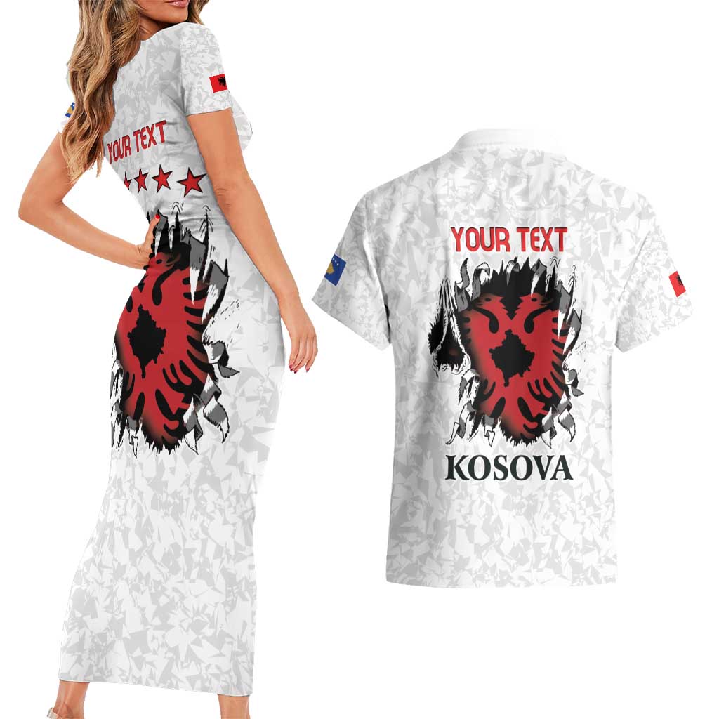 Personalized Kosova E Lire Couples Matching Short Sleeve Bodycon Dress and Hawaiian Shirt Kosova Albanian Flag - Wonder Print Shop