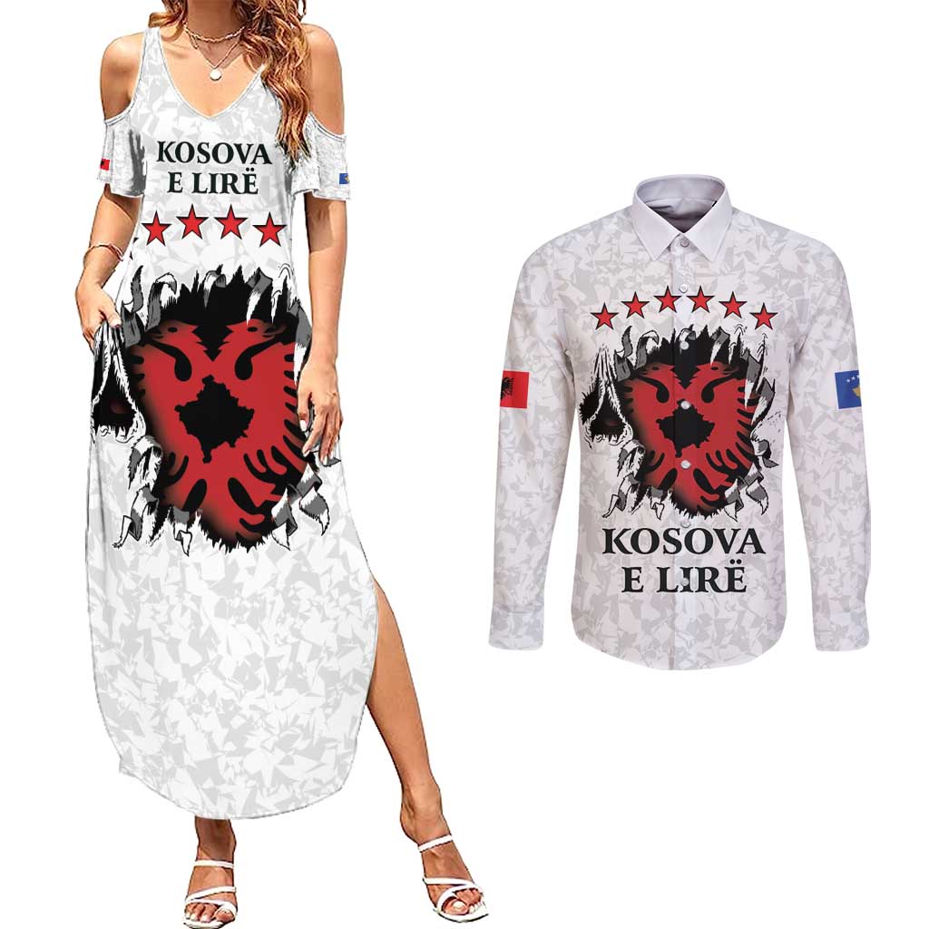 Personalized Kosova E Lire Couples Matching Summer Maxi Dress and Long Sleeve Button Shirt Kosova Albanian Flag - Wonder Print Shop