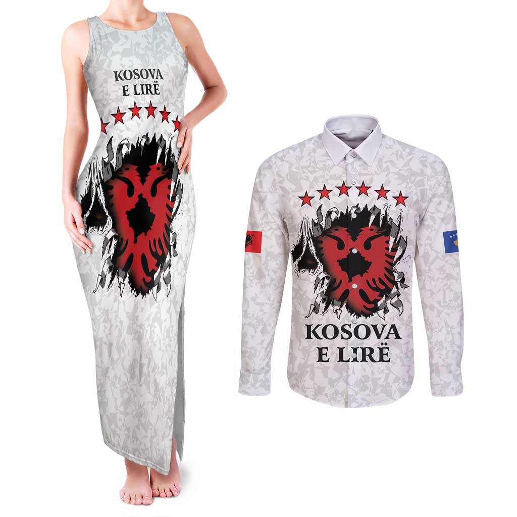 Personalized Kosova E Lire Couples Matching Tank Maxi Dress and Long Sleeve Button Shirt Kosova Albanian Flag - Wonder Print Shop