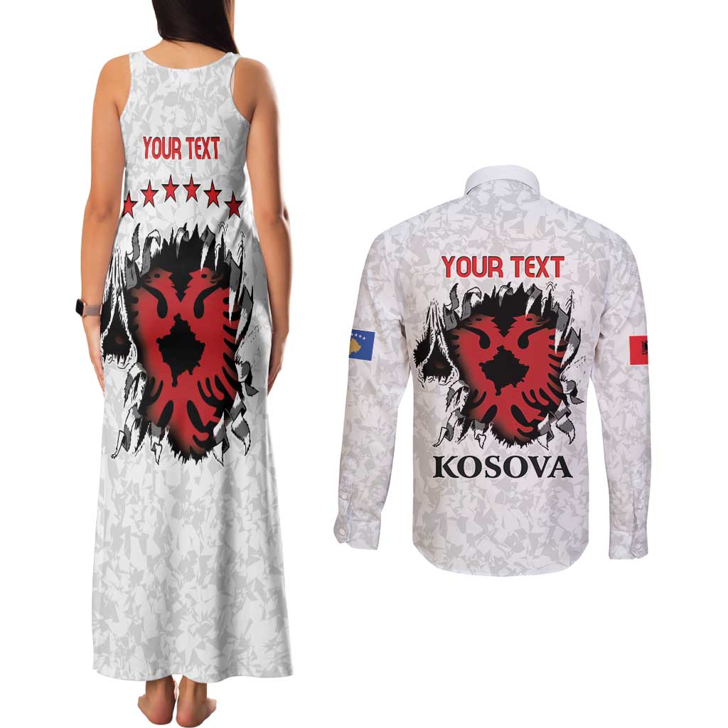 Personalized Kosova E Lire Couples Matching Tank Maxi Dress and Long Sleeve Button Shirt Kosova Albanian Flag - Wonder Print Shop