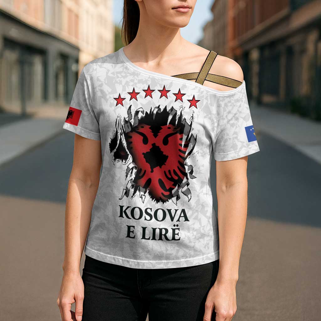 Personalized Kosova E Lire Cross Shoulder Shirt Kosova Albanian Flag - Wonder Print Shop