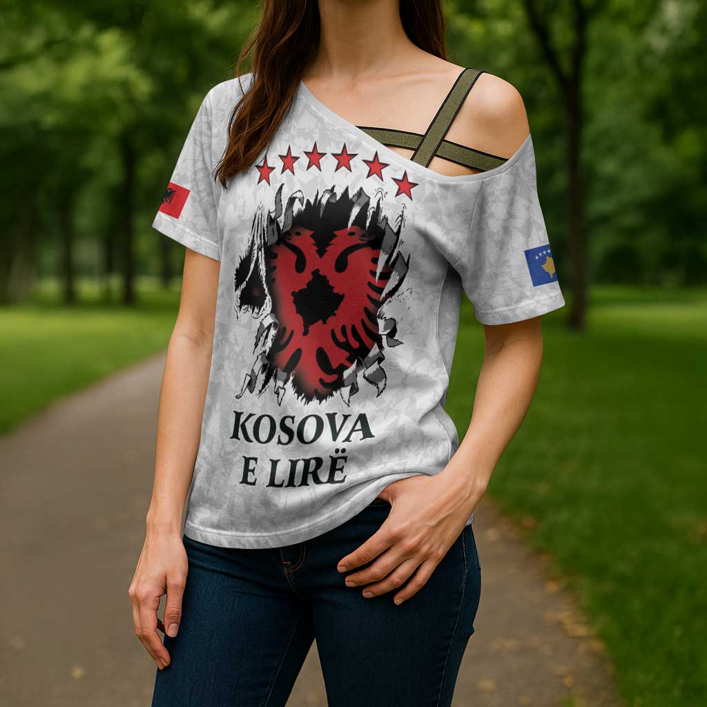 Personalized Kosova E Lire Cross Shoulder Shirt Kosova Albanian Flag - Wonder Print Shop