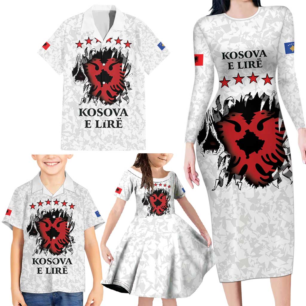 Personalized Kosova E Lire Family Matching Long Sleeve Bodycon Dress and Hawaiian Shirt Kosova Albanian Flag - Wonder Print Shop