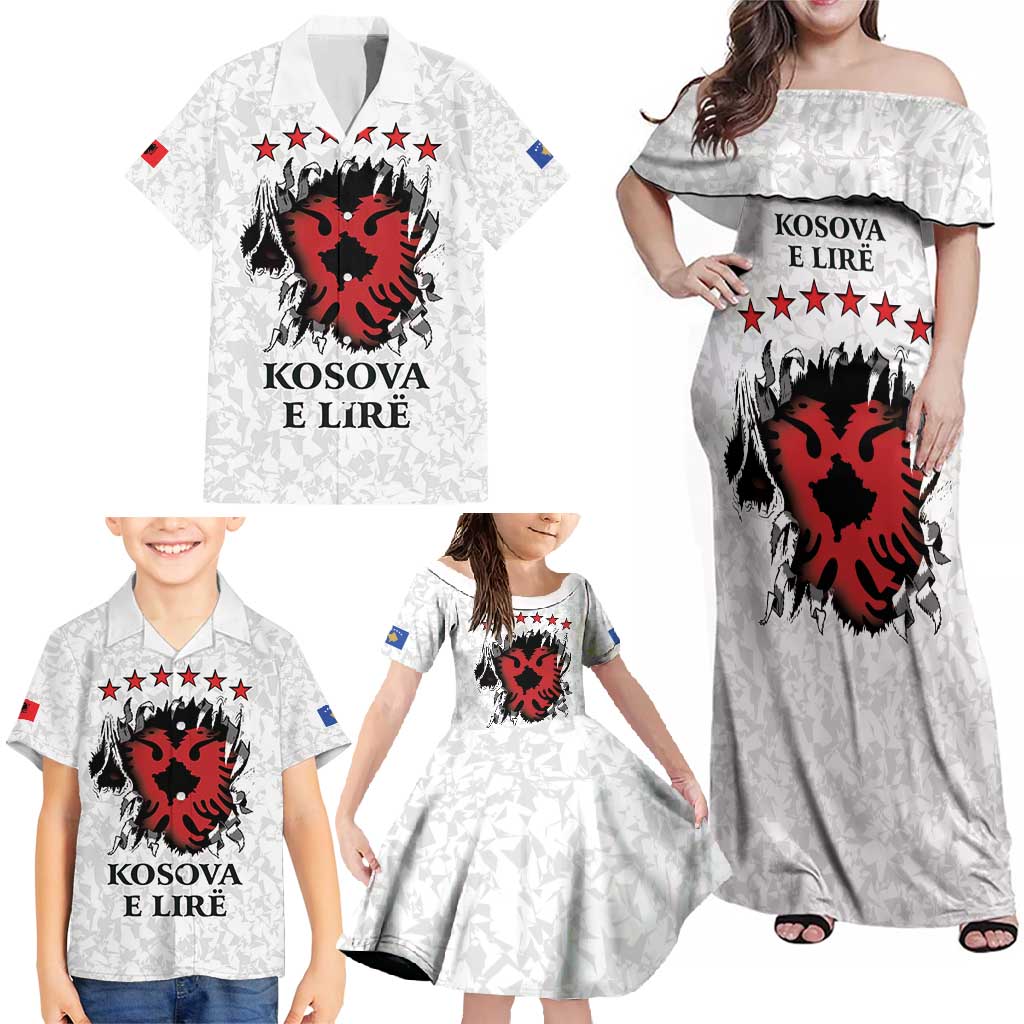 Personalized Kosova E Lire Family Matching Off Shoulder Maxi Dress and Hawaiian Shirt Kosova Albanian Flag - Wonder Print Shop
