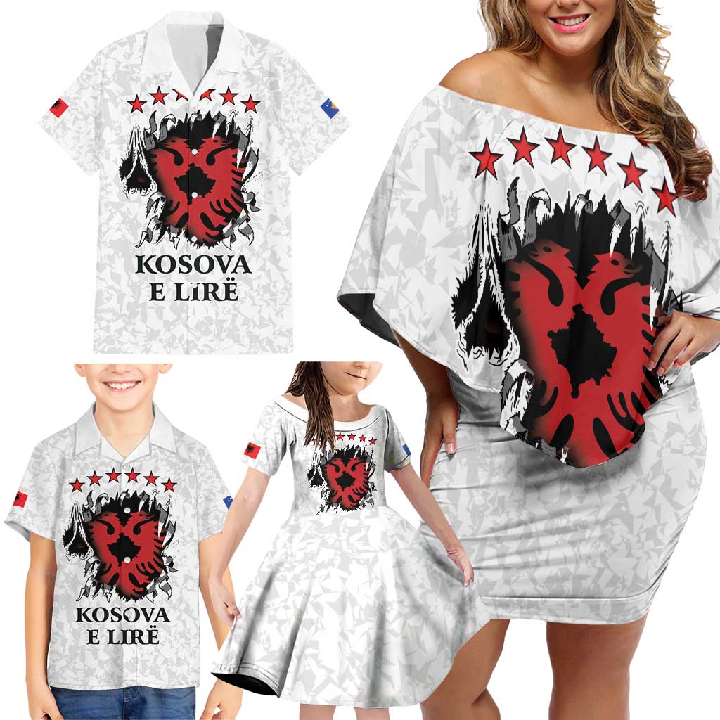 Personalized Kosova E Lire Family Matching Off Shoulder Short Dress and Hawaiian Shirt Kosova Albanian Flag - Wonder Print Shop