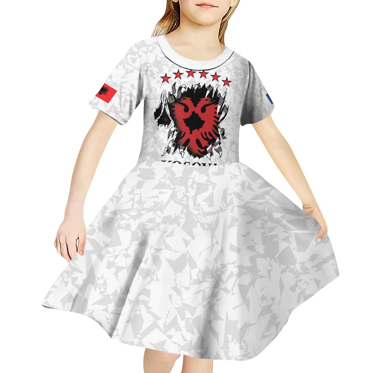 Personalized Kosova E Lire Kid Short Sleeve Dress Kosova Albanian Flag - Wonder Print Shop