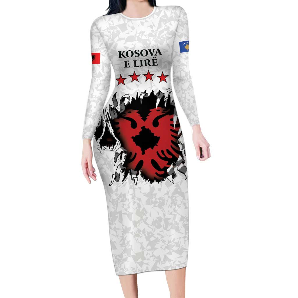 Personalized Kosova E Lire Long Sleeve Bodycon Dress Kosova Albanian Flag - Wonder Print Shop