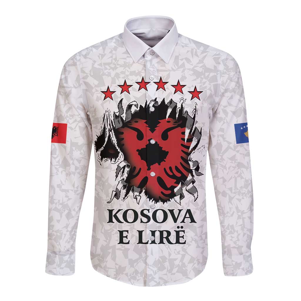Personalized Kosova E Lire Long Sleeve Button Shirt Kosova Albanian Flag - Wonder Print Shop