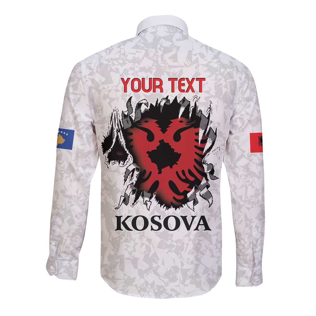 Personalized Kosova E Lire Long Sleeve Button Shirt Kosova Albanian Flag - Wonder Print Shop