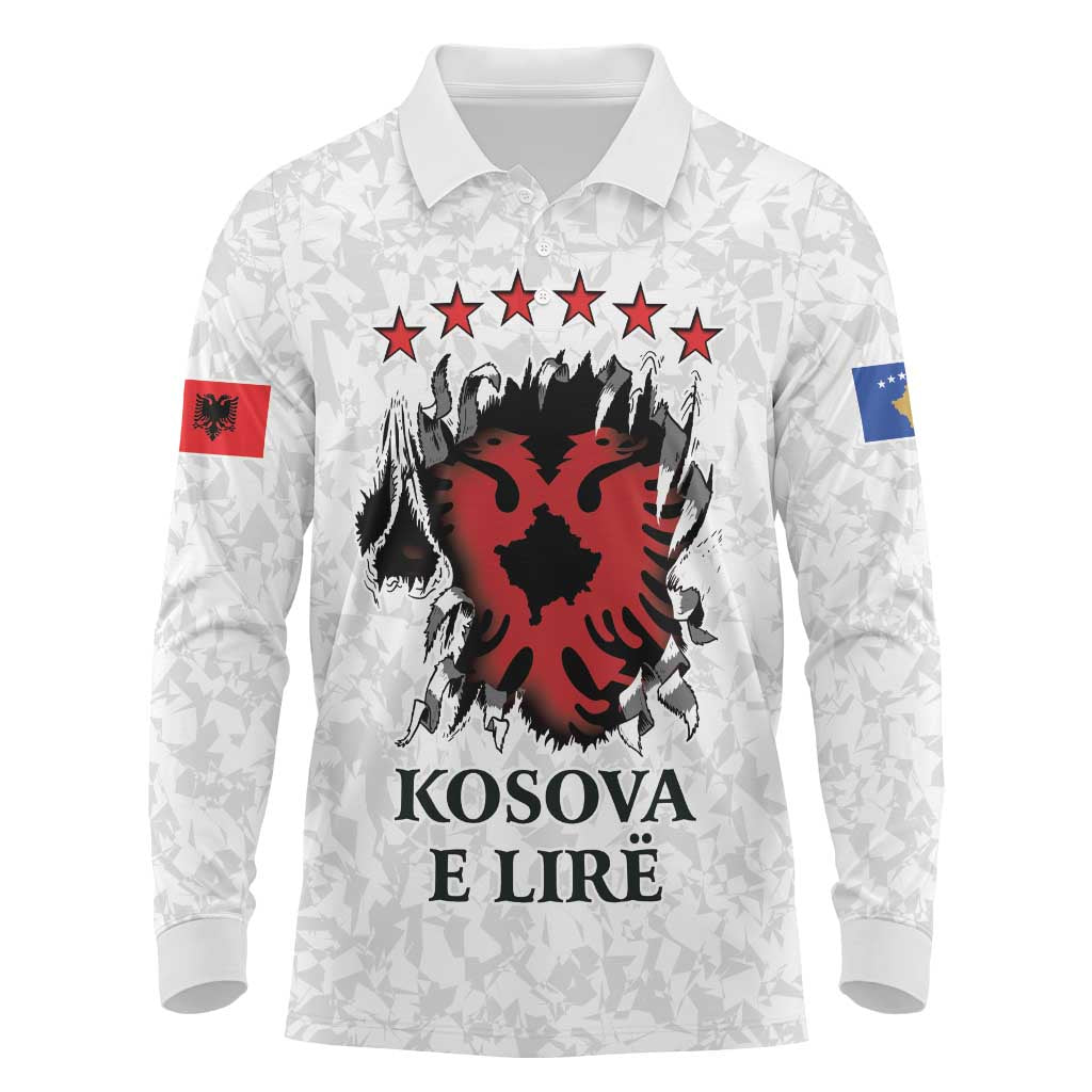 Personalized Kosova E Lire Long Sleeve Polo Shirt Kosova Albanian Flag - Wonder Print Shop