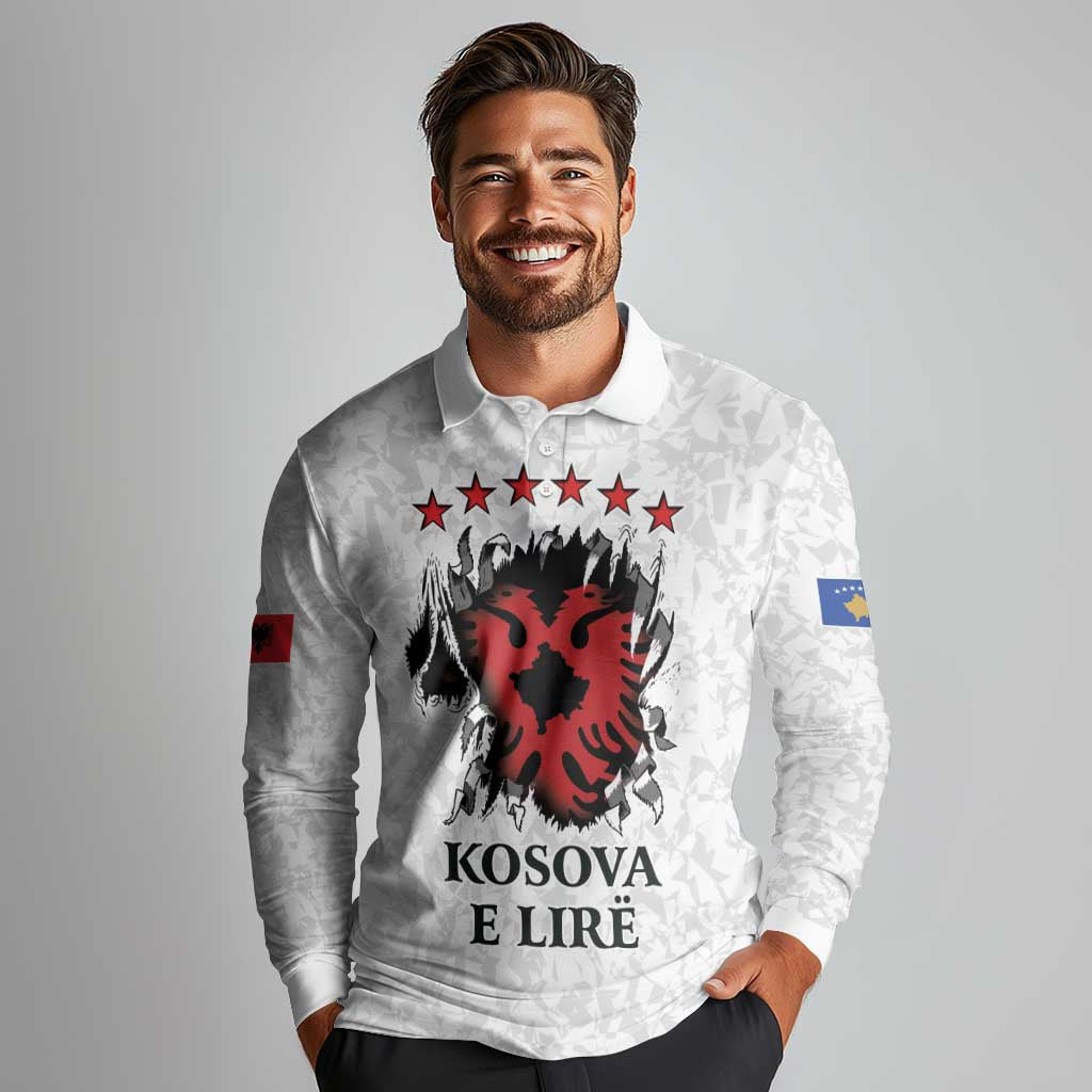 Personalized Kosova E Lire Long Sleeve Polo Shirt Kosova Albanian Flag - Wonder Print Shop
