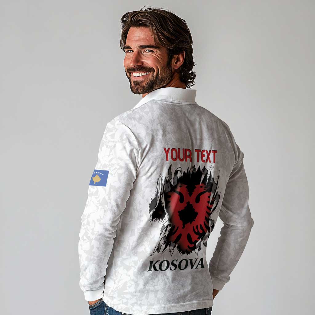 Personalized Kosova E Lire Long Sleeve Polo Shirt Kosova Albanian Flag - Wonder Print Shop