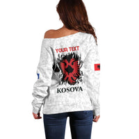 Personalized Kosova E Lire Off Shoulder Sweater Kosova Albanian Flag - Wonder Print Shop