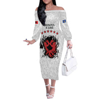 Personalized Kosova E Lire Off The Shoulder Long Sleeve Dress Kosova Albanian Flag - Wonder Print Shop