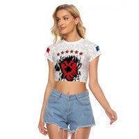 Personalized Kosova E Lire Raglan Cropped T Shirt Kosova Albanian Flag - Wonder Print Shop