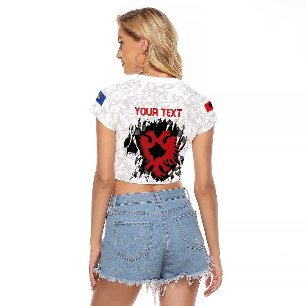 Personalized Kosova E Lire Raglan Cropped T Shirt Kosova Albanian Flag - Wonder Print Shop