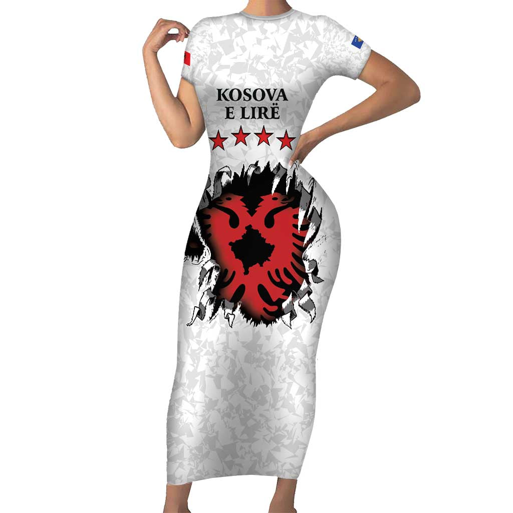 Personalized Kosova E Lire Short Sleeve Bodycon Dress Kosova Albanian Flag - Wonder Print Shop