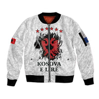 Personalized Kosova E Lire Sleeve Zip Bomber Jacket Kosova Albanian Flag - Wonder Print Shop
