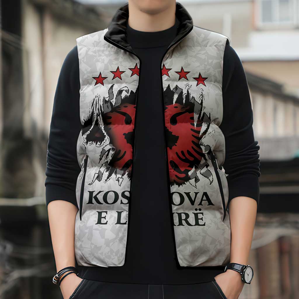 Personalized Kosova E Lire Sleeveless Puffer Jacket Kosova Albanian Flag - Wonder Print Shop