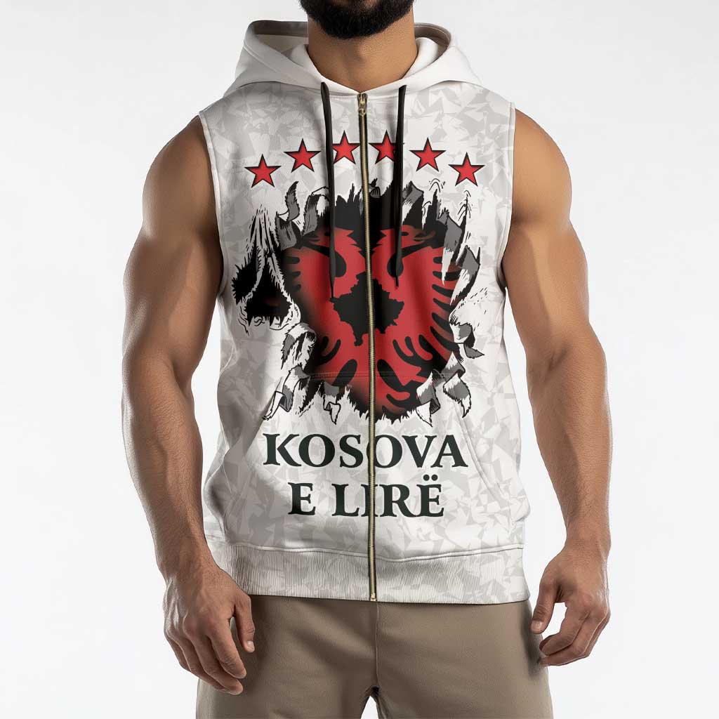 Personalized Kosova E Lire Sleeveless Zip Hoodie Kosova Albanian Flag - Wonder Print Shop