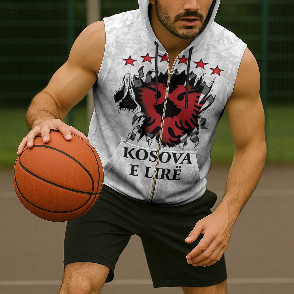 Personalized Kosova E Lire Sleeveless Zip Hoodie Kosova Albanian Flag - Wonder Print Shop