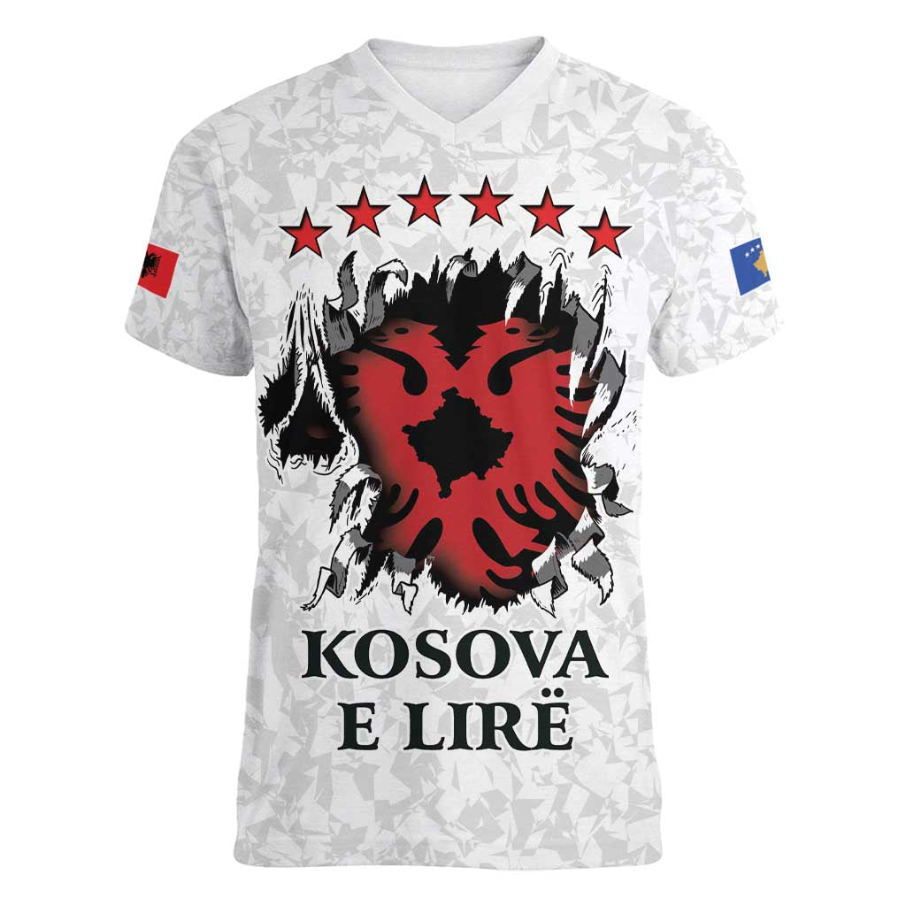 Personalized Kosova E Lire Women V-Neck T-Shirt Kosova Albanian Flag - Wonder Print Shop