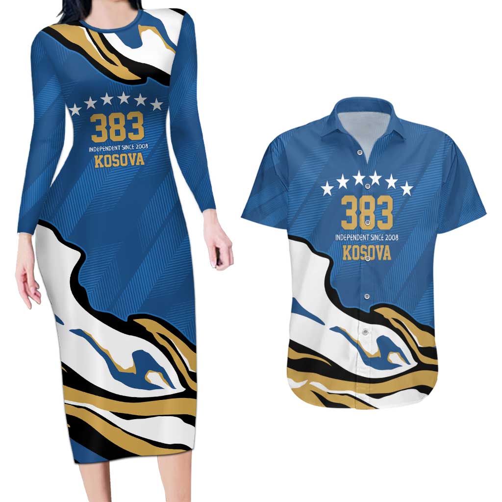 Personalized Kosova Nje Komb Nje Gjak Couples Matching Long Sleeve Bodycon Dress and Hawaiian Shirt Kosova 383 Independent Sice 2008 - Wonder Print Shop