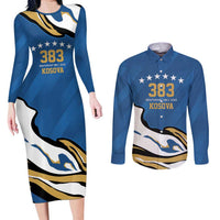 Personalized Kosova Nje Komb Nje Gjak Couples Matching Long Sleeve Bodycon Dress and Long Sleeve Button Shirt Kosova 383 Independent Sice 2008 - Wonder Print Shop