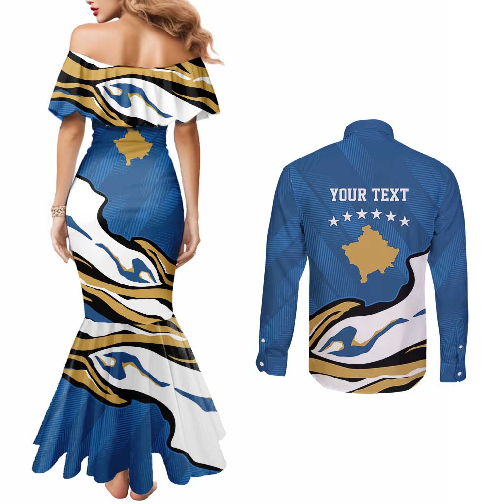 Personalized Kosova Nje Komb Nje Gjak Couples Matching Mermaid Dress and Long Sleeve Button Shirt Kosova 383 Independent Sice 2008 - Wonder Print Shop