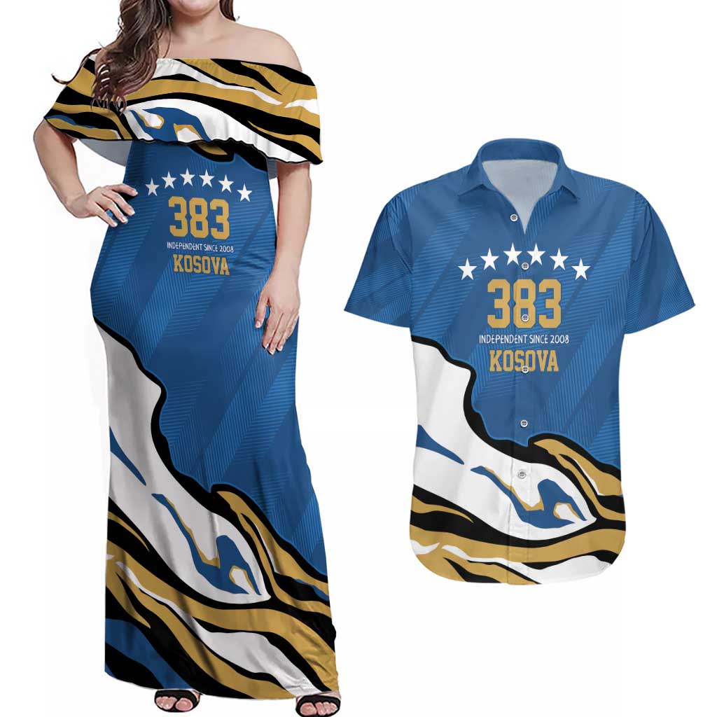 Personalized Kosova Nje Komb Nje Gjak Couples Matching Off Shoulder Maxi Dress and Hawaiian Shirt Kosova 383 Independent Sice 2008 - Wonder Print Shop