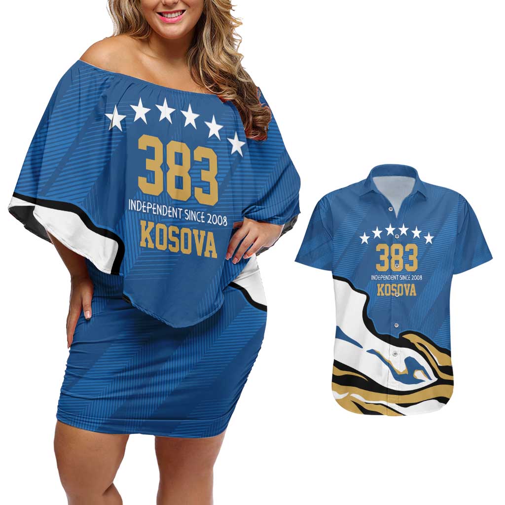 Personalized Kosova Nje Komb Nje Gjak Couples Matching Off Shoulder Short Dress and Hawaiian Shirt Kosova 383 Independent Sice 2008 - Wonder Print Shop