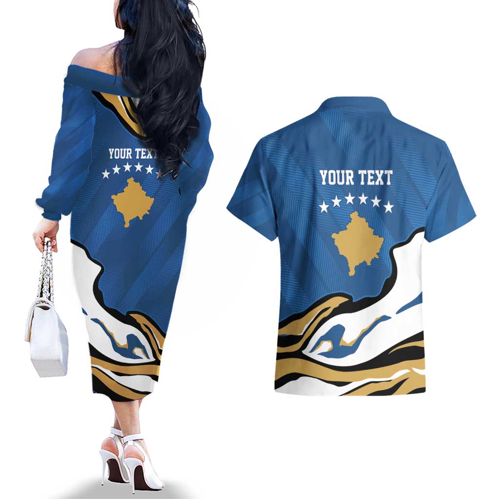 Personalized Kosova Nje Komb Nje Gjak Couples Matching Off The Shoulder Long Sleeve Dress and Hawaiian Shirt Kosova 383 Independent Sice 2008 - Wonder Print Shop