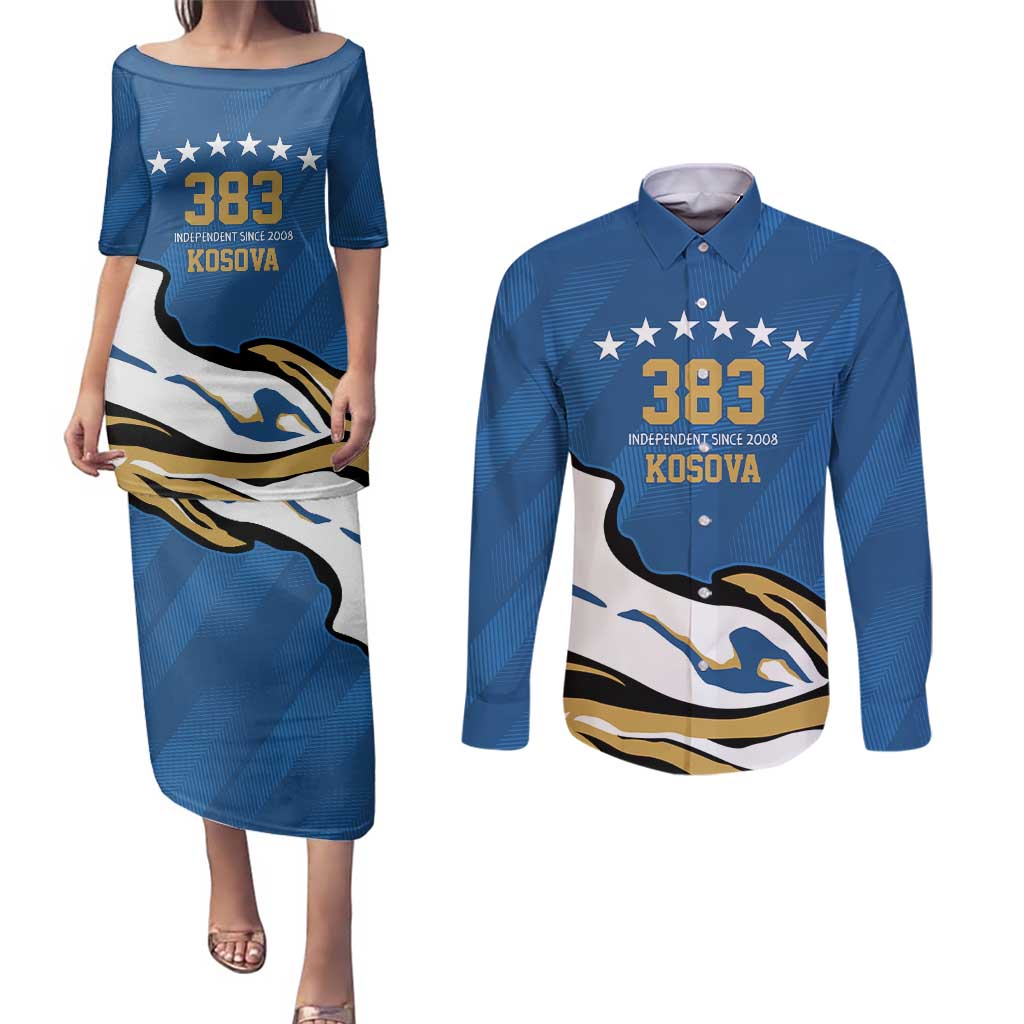 Personalized Kosova Nje Komb Nje Gjak Couples Matching Puletasi and Long Sleeve Button Shirt Kosova 383 Independent Sice 2008 - Wonder Print Shop