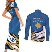 Personalized Kosova Nje Komb Nje Gjak Couples Matching Short Sleeve Bodycon Dress and Long Sleeve Button Shirt Kosova 383 Independent Sice 2008 - Wonder Print Shop
