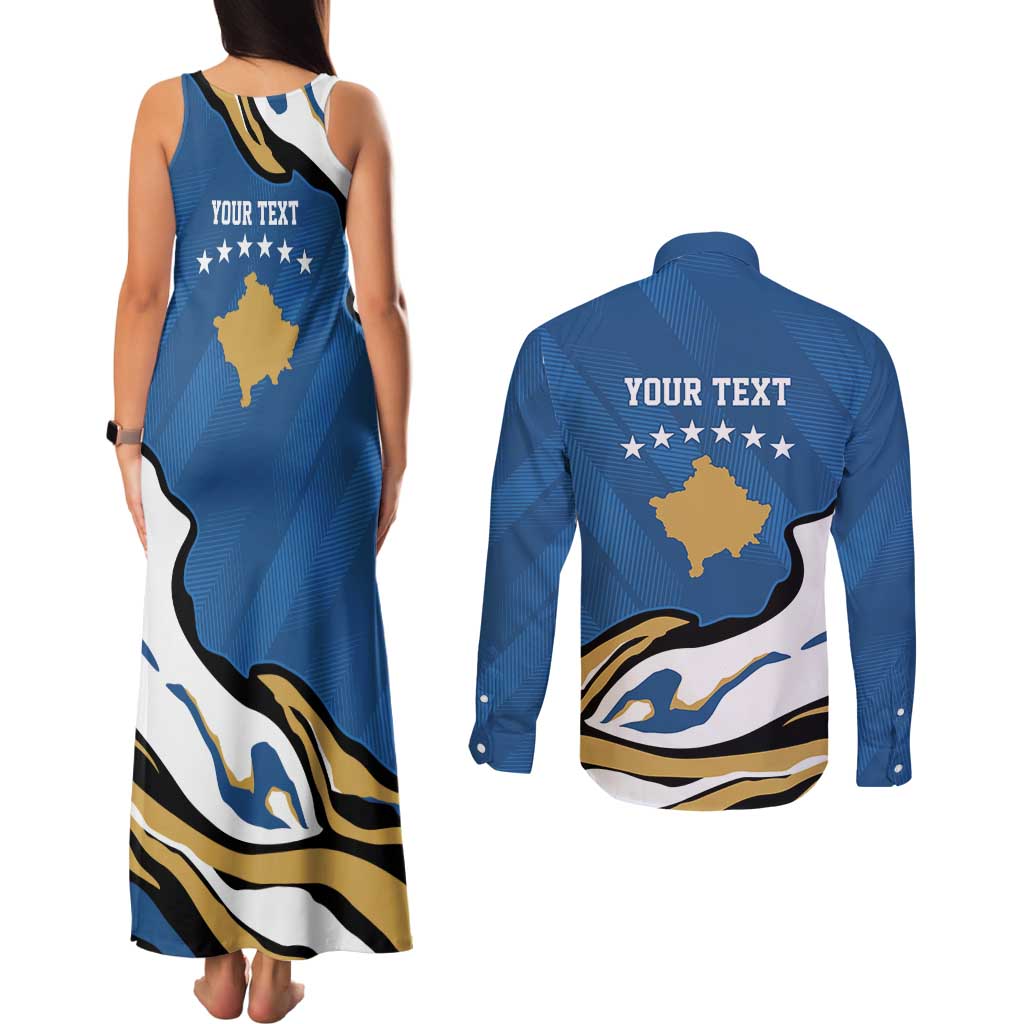 Personalized Kosova Nje Komb Nje Gjak Couples Matching Tank Maxi Dress and Long Sleeve Button Shirt Kosova 383 Independent Sice 2008 - Wonder Print Shop