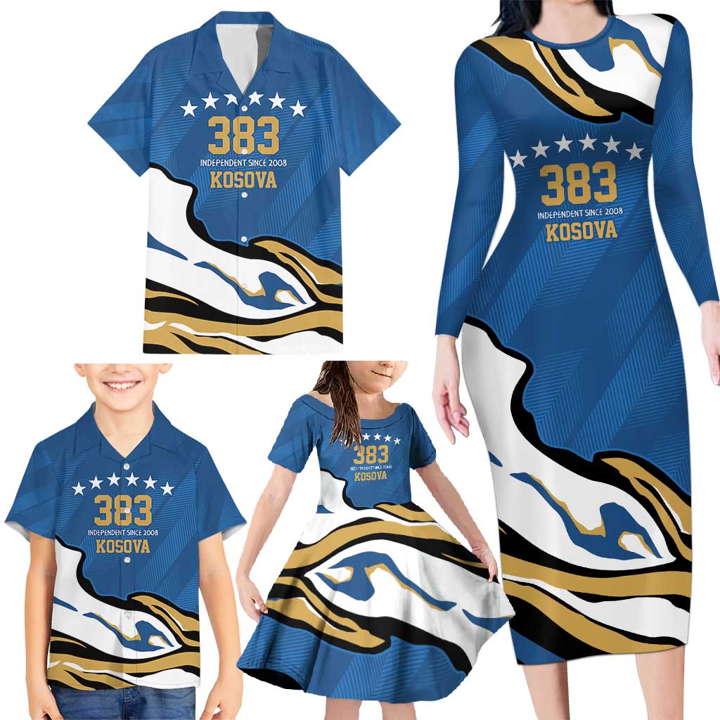 Personalized Kosova Nje Komb Nje Gjak Family Matching Long Sleeve Bodycon Dress and Hawaiian Shirt Kosova 383 Independent Sice 2008 - Wonder Print Shop