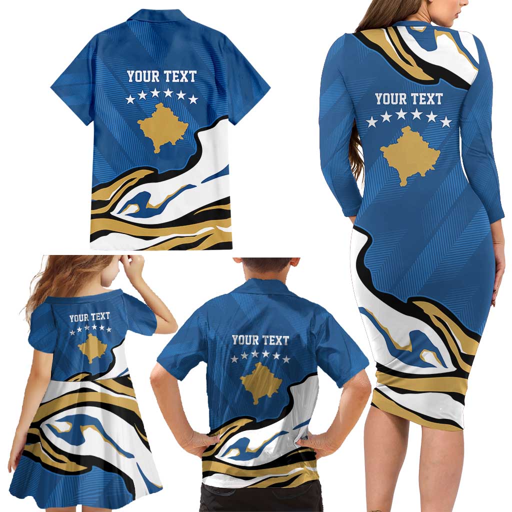 Personalized Kosova Nje Komb Nje Gjak Family Matching Long Sleeve Bodycon Dress and Hawaiian Shirt Kosova 383 Independent Sice 2008 - Wonder Print Shop